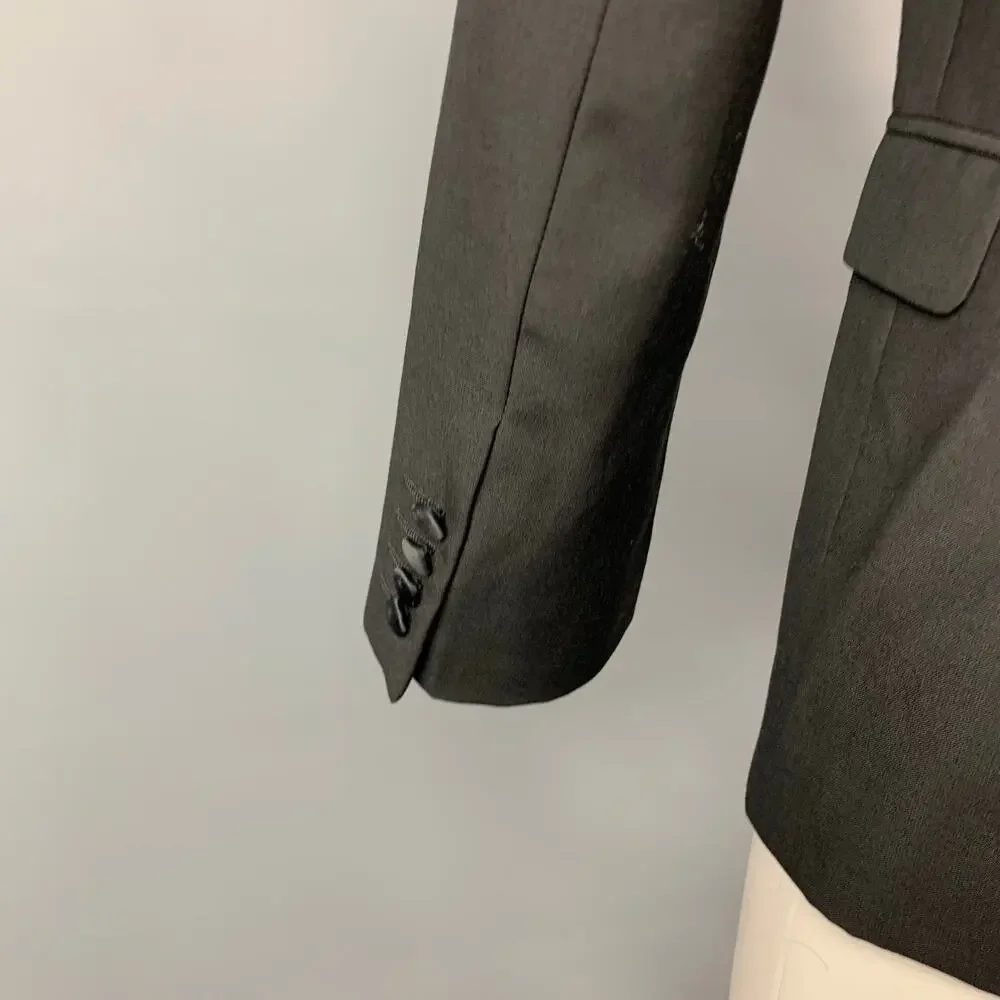 CALVIN KLEIN COLLECTION Size 36 Black Wool Peak Lapel Tuxedo Sport Coat